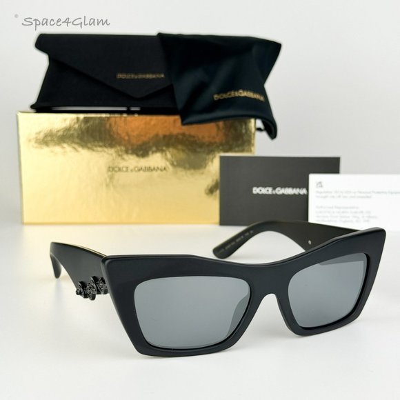 D&G Women Sunglasses Matte Black Grey Mirrored Cat Eye DG4435 25256G BRAND NEW - Picture 1 of 9